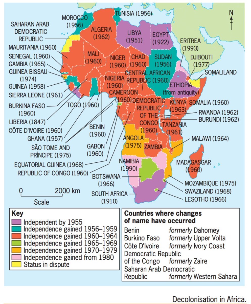 Carte montrant la décolonisation de l'Afrique.