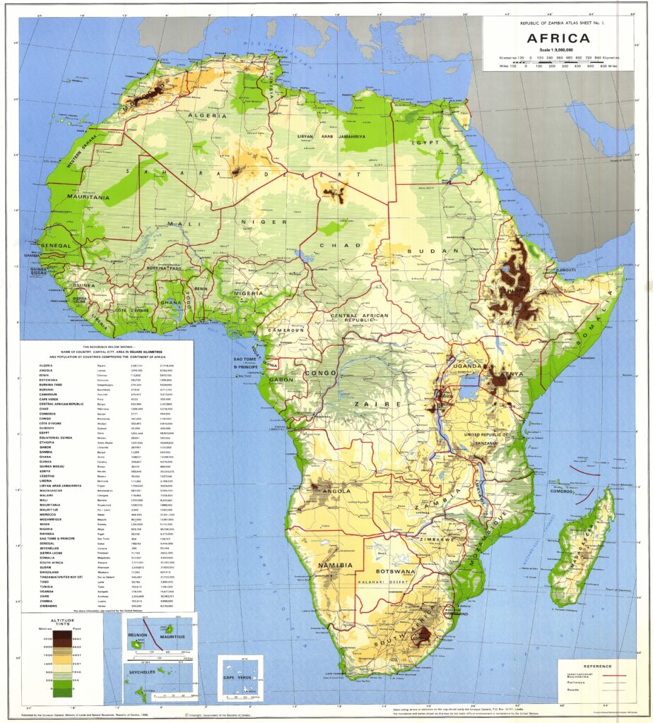 Carte physique de l'Afrique.