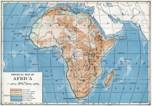 Carte physique de l'Afrique de 1916.