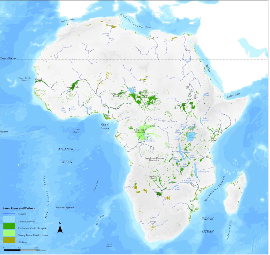 Carte des zones humides africaines.