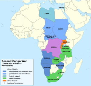 Carte des États impliqués dans la Seconde Guerre du Congo.