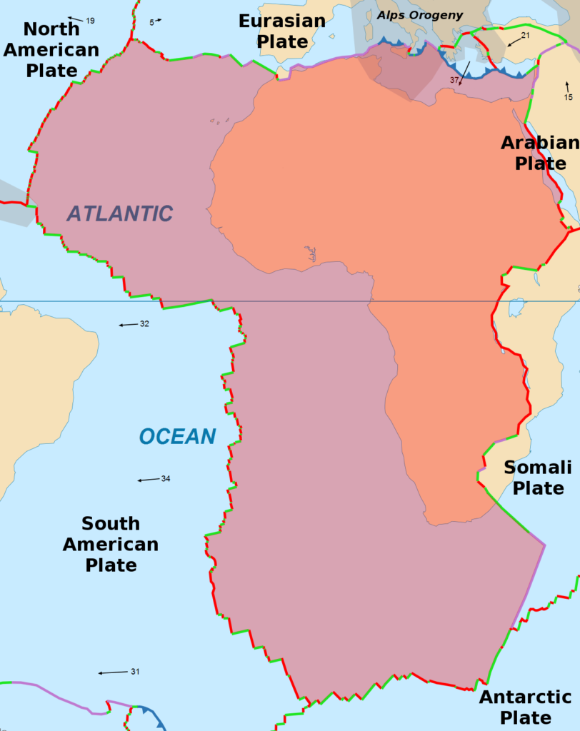 Carte de la plaque africaine.