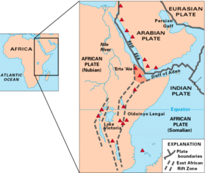 Carte tectonique de l'Afrique de l'Est.