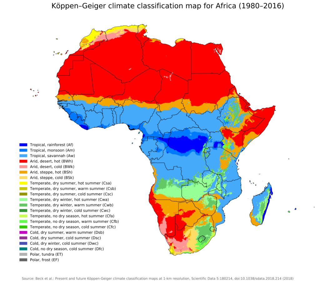 Carte climatique de l'Afrique.