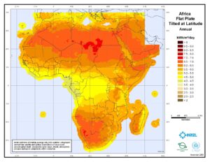 Carte d'irradiation solaire de l'Afrique 2005.