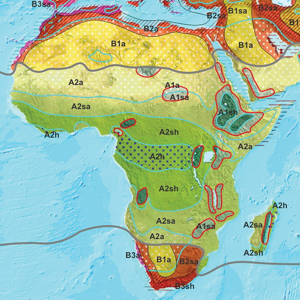 Carte des zones climatiques de l'Afrique.