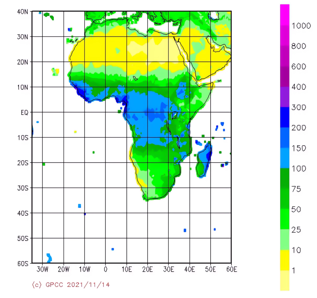 Carte des précipitations en Afrique.