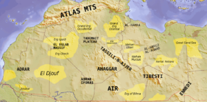 Carte des principales caractéristiques topographiques de la région saharienne.