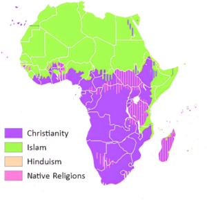 Carte des religions dominantes en Afrique 2000.