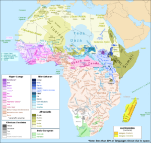Carte des familles linguistiques africaines.