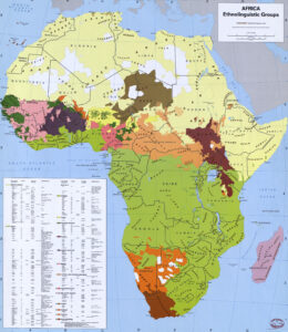 Carte des groupes ethnolinguistiques d'Afrique 1996.