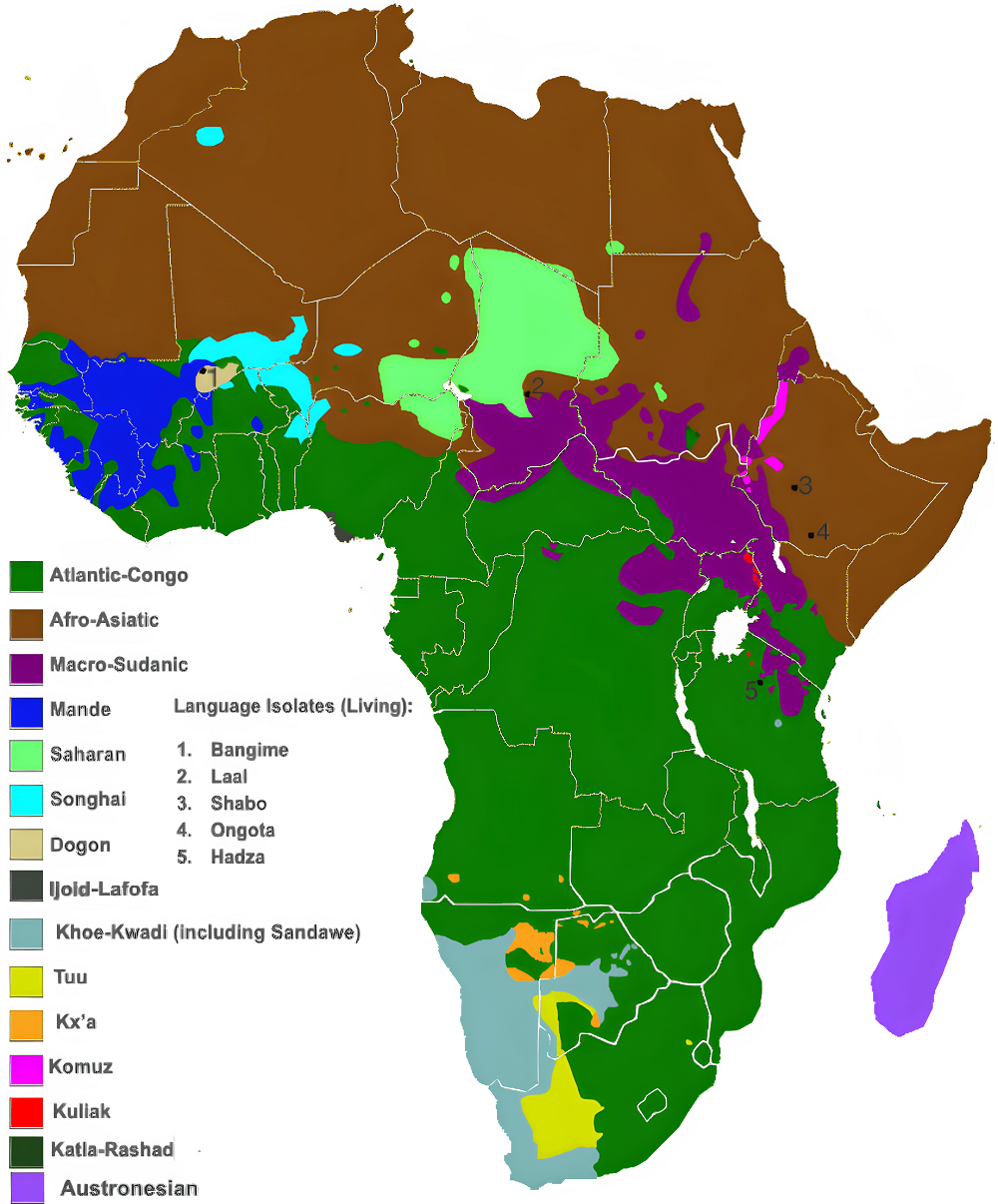 Carte linguistique de l'Afrique.
