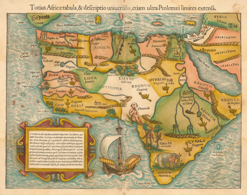 Totius Africæ tabula, & descriptio uniuersalis, etiam ultra Ptolemæi limites extensa.