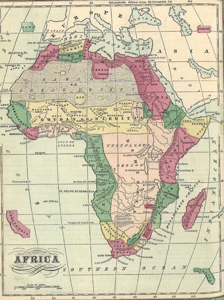 Carte de l'Afrique des années 1870.