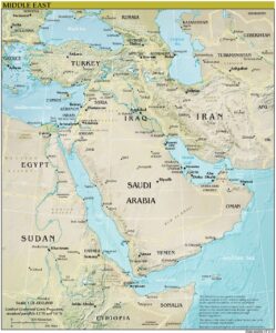 Carte en relief ombré du Moyen-Orient.