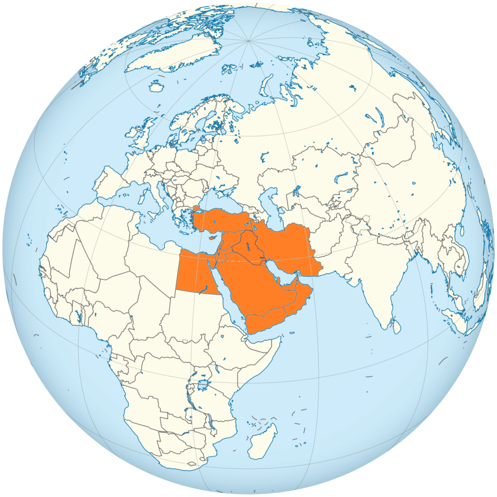 Carte de localisation du Moyen-Orient.