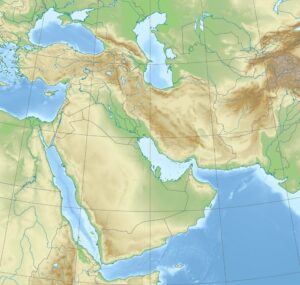 Carte physique vierge du Moyen-Orient.