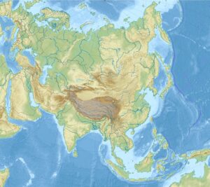 Carte physique vierge de l'Asie.