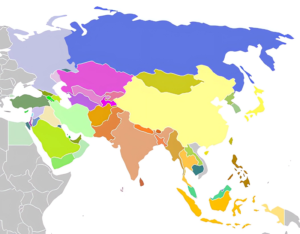 Carte politique vierge colorée de l'Asie.