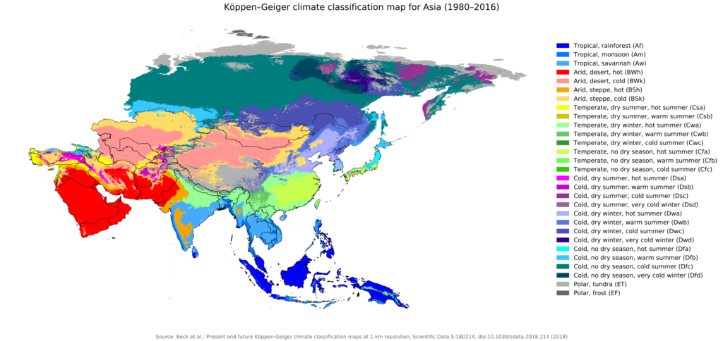 Carte climatique de l'Asie.