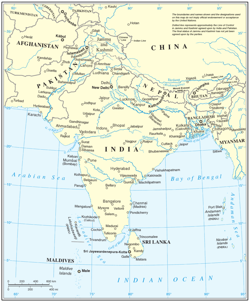 Carte de l'Asie du Sud.