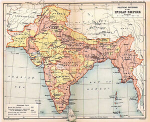 Carte de l'Asie du Sud à l'époque de l'Empire britannique des Indes 1909.