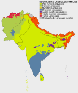 Carte de répartition ethnolinguistique de l'Asie du Sud.