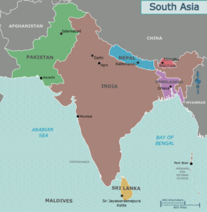 Carte des pays d'Asie du Sud.