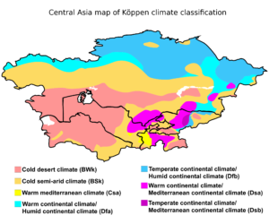 Carte climatique de l'Asie centrale.