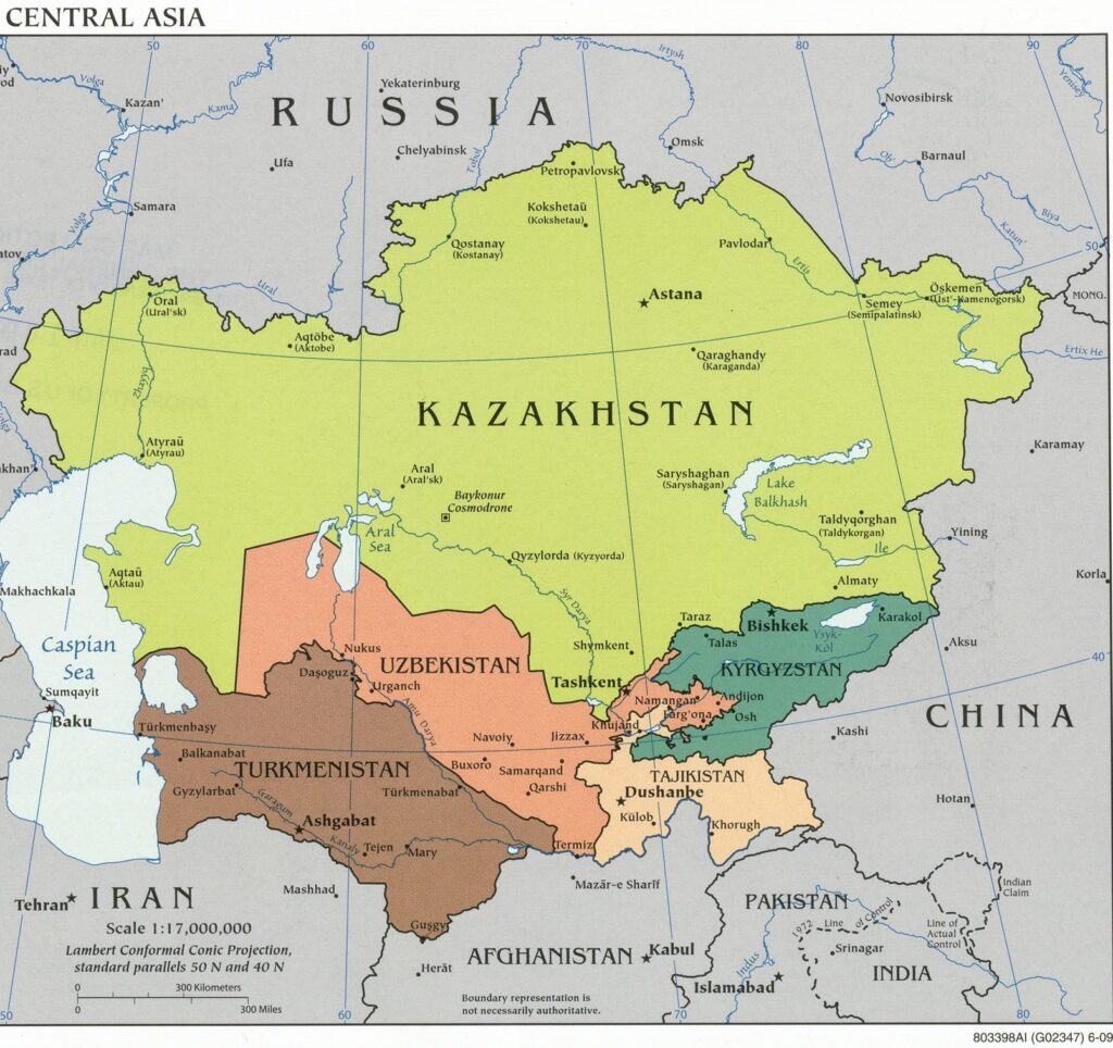 Carte de l'Asie centrale.