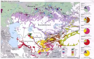 Carte des groupes ethno-linguistiques d'Asie centrale 1993.