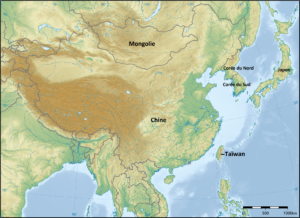 Carte topographique de l'Asie de l'Est.