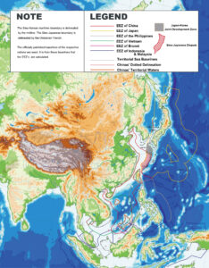 Carte des zones économiques exclusives (ZEE) en Asie de l'Est et en Asie du Sud-Est.