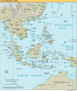 Carte en relief ombré de l'Asie du Sud-Est.