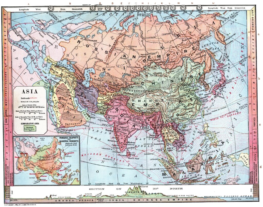 Carte physique, politique et économique de l'Asie 1872.