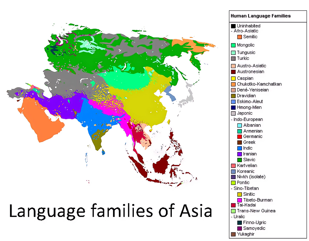 Carte linguistique d'Asie.