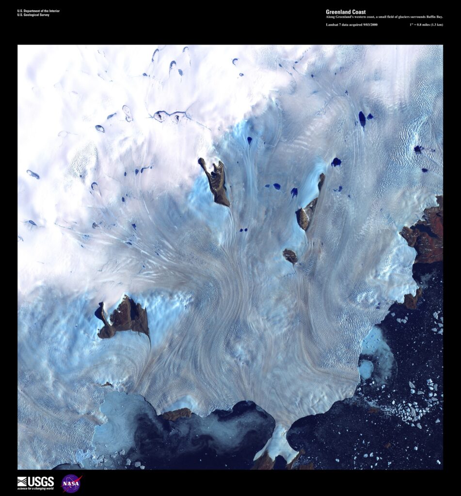 Le long de la côte du Groenland des glaciers se jettent dans la baie de Baffin