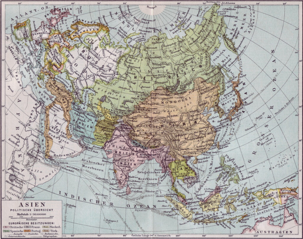 Carte de l'Asie - aperçu politique vers 1890.