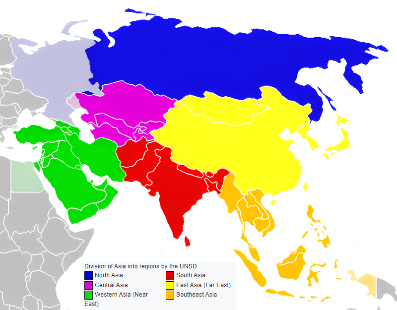 Carte de l'Asie en régions.