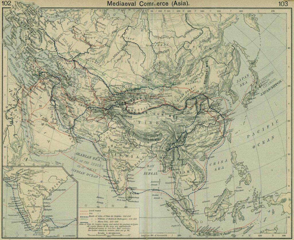 Carte du commerce médiéval en Asie.