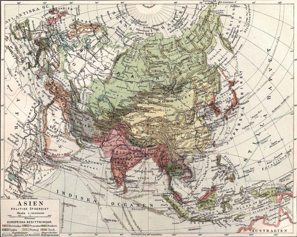 Carte politique de l'Asie avant 1904.