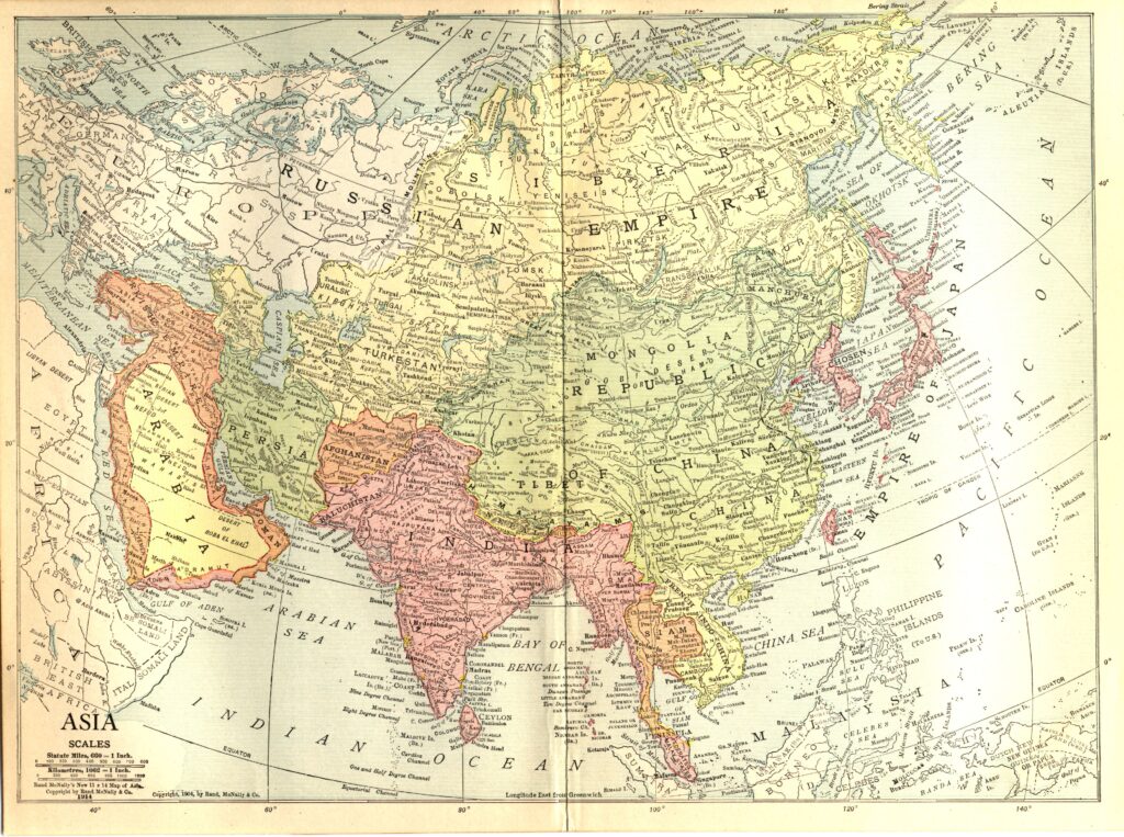 Carte de l'Asie de 1914.