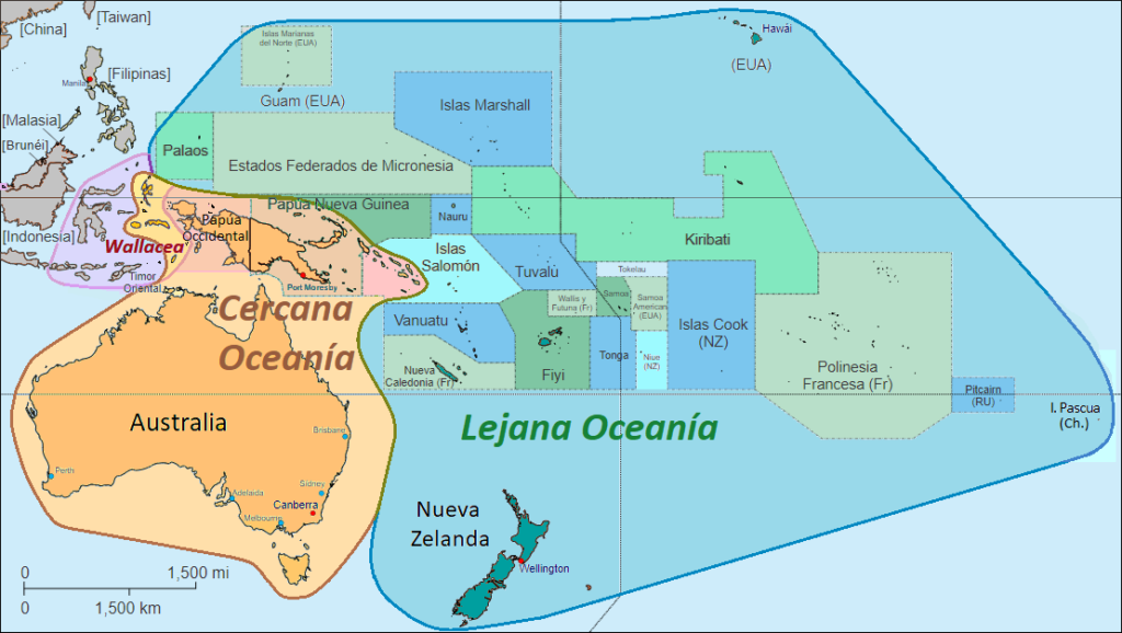 Carte de l'Océanie proche et de l'Océanie lointaine.
