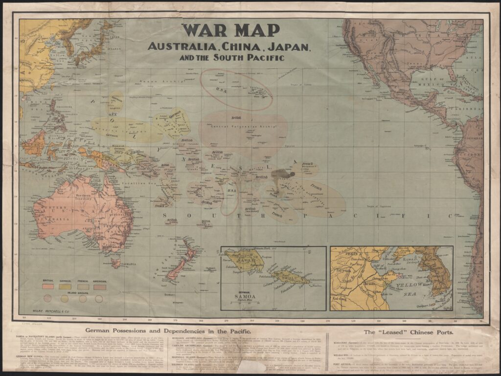 Carte de guerre Australie, Chine, Japon et le Pacifique Sud 1914.