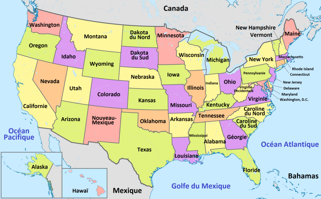 Carte des États-Unis avec ses États.