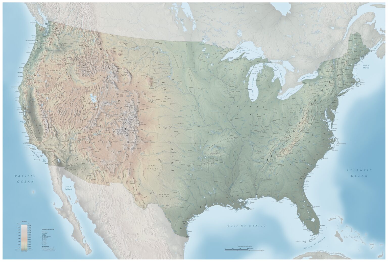 Carte physique des ÉtatsUnis