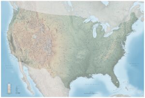 Carte en relief des États-Unis contigus.