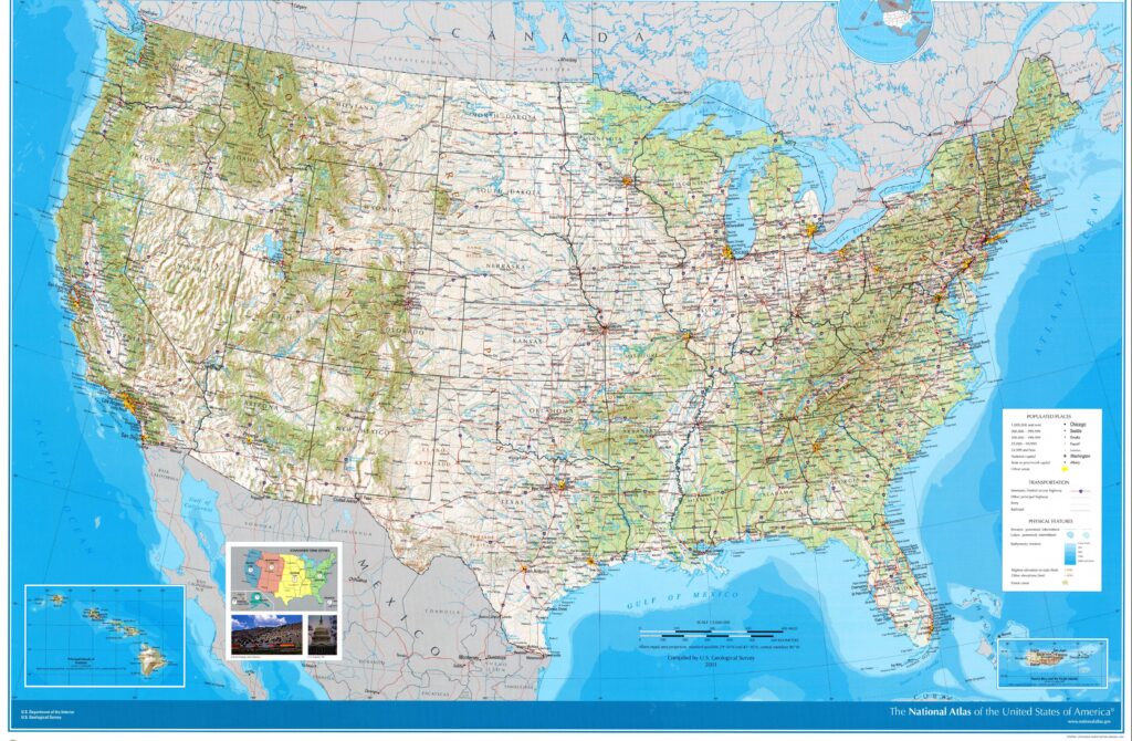 Carte physique des États-Unis.