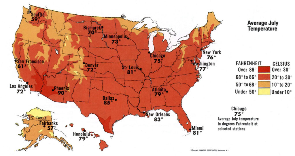 Carte Climatique Des Tats Unis Carte De La Temperature Moyenne De Juillet Aux Etats Unis 1024x542