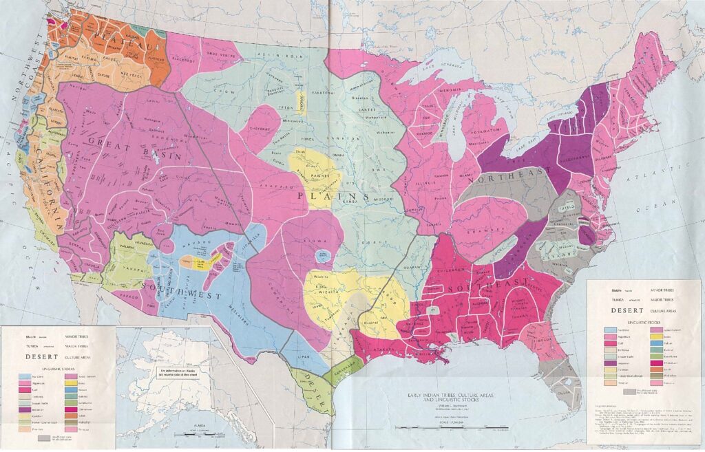 Carte des tribus amérindiennes aux États-Unis avant la colonisation européenne.